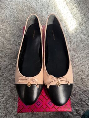 Tory Burch Cap Toe Pink/ Black Ballet Flats